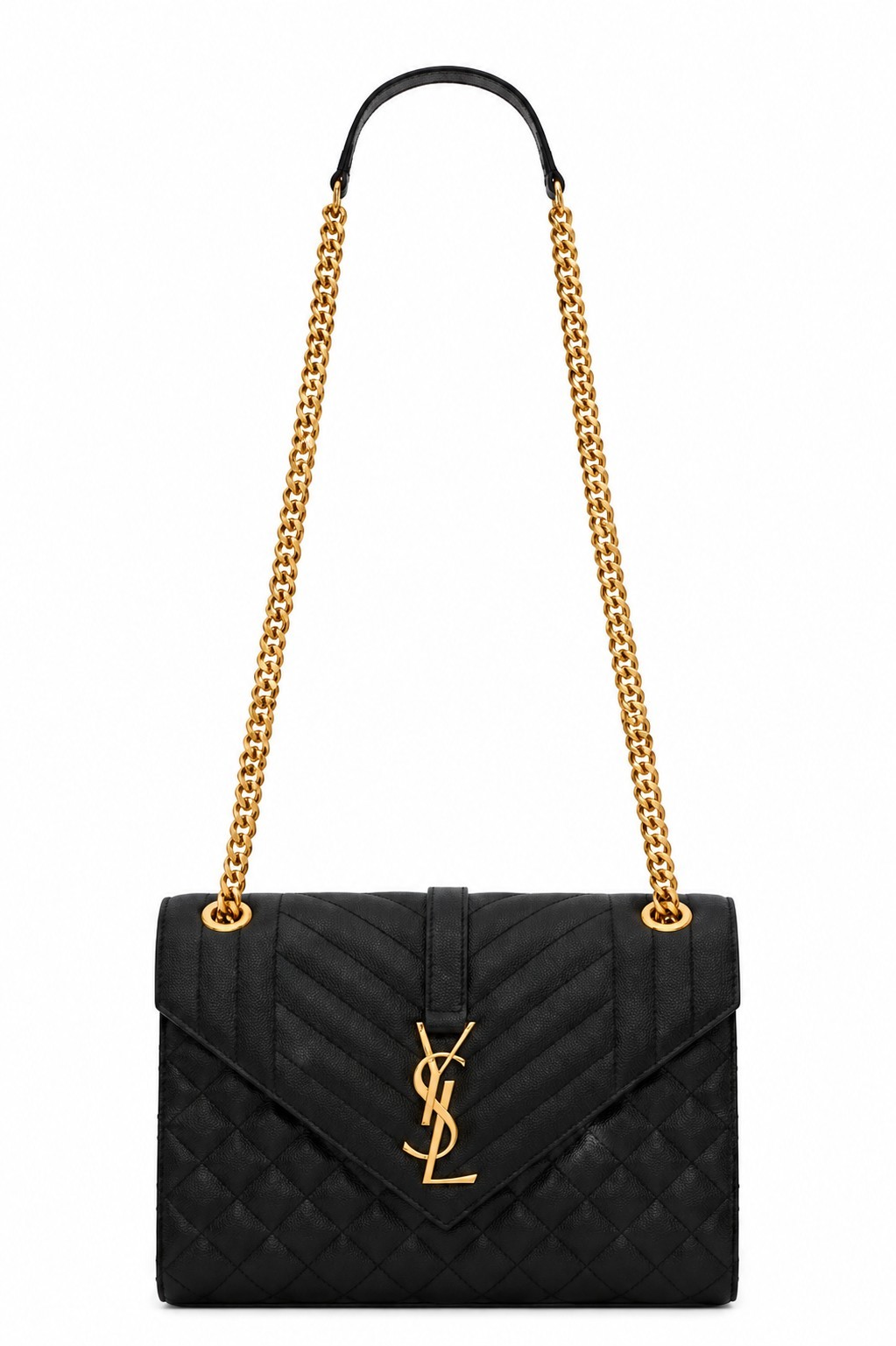Saint Laurent Medium Cassandra Quilted Leather Envelope Bag Black Gold Chain image 5