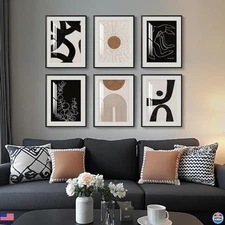 Set of 6 Framed Boho Black & White Abstract Wall Art 11x14" for Home Decor