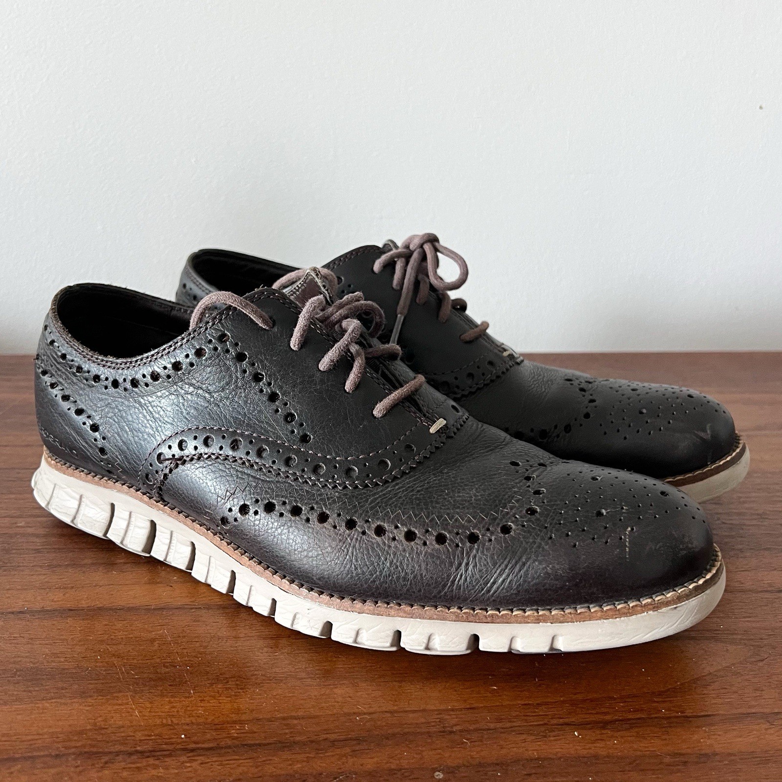 Cole Haan Zerogrand Dark Brown Full Brogue Wingtip Oxford Shoes Mens Size 10.5