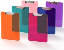 6 Pack Plastic Clipboards 8.5x11 Colored Clear Bulk Clip Board with Ruler NEW