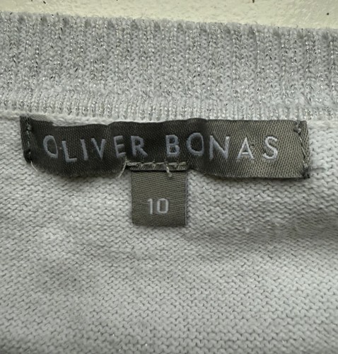 Oliver Bonas Make Believe Metallic Silver Jumper Cotton Cashmere Blend Size 10 - Picture 5 of 6