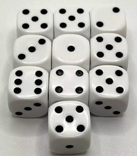 10x 6-SIDED WHITE DICE D6 12mm NEW Warhammer 40k DnD Board Games RPGs