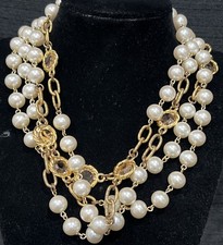 Vintage Signed Carolee Multi-Strand Faux Pearl Necklace 16" 3" Extender