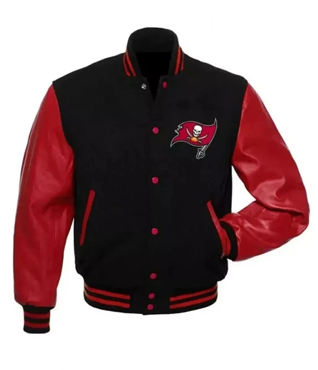 Tampa Bay Buccaneer Varsity Jacket Red / Black Wool & Leather Bomber Style Coat