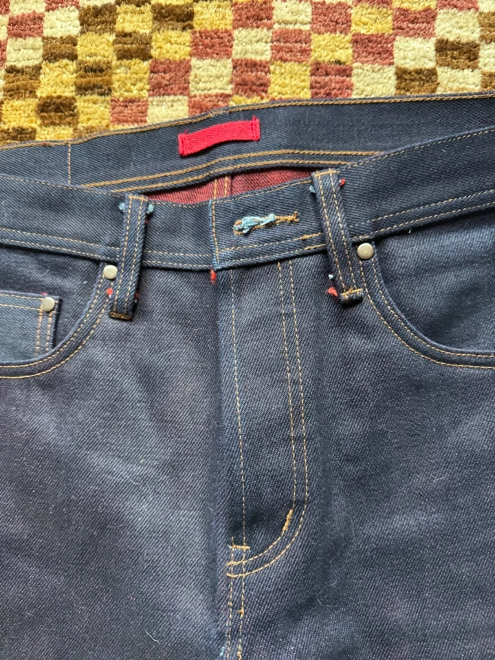 Небрендовый джинсовой ткани мужской экстремальный тяжелый вес джинсы совершенно новый синий и красный - Изображение 3 из 4