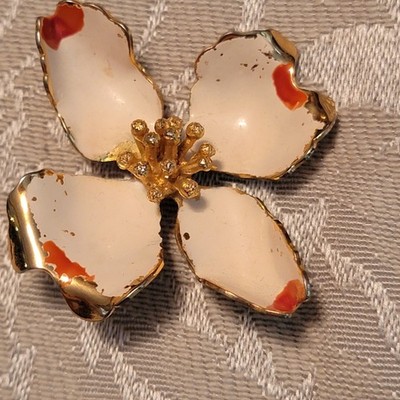 Cerrito Dogwood Brooch Enamel Flower 1985 Signed Vintage