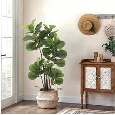 Faux Fiddle Leaf Fig Tree, 4 Ft Artificial Ficus Lyrata Plant with 72 Fiddle ...