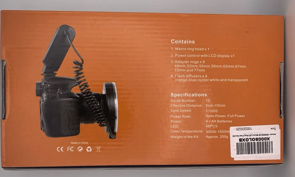 NEEWER 48-LED Macro Ring Flash Bundle com anéis adaptadores e difusores caixa aberta - Imagem 3 de 4