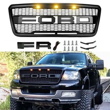 For 2004-2008 F150 F-150 Raptor Style Front Bumper Grille Grill Black W Lights