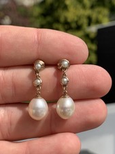 9ct Rose Gold Vintage Cultured Pearl Heavy Drop Earrings, 4.8 Grams