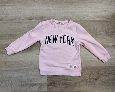 H&M Girls Sweatshirt - New York - Size 4-6Y - Powder Pink & Navy Blue, WHT