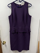 Loft Dress Sheath 10 Plum Purple Solid Ruffle at Waist Sleeveless Office New
