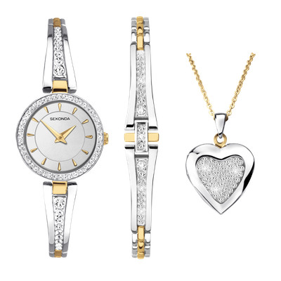 Sekonda Ladies Gift Set with Two Tone Watch and Matching Chain and Pendant 49013
