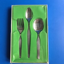 Vintage 3 Piece Baby Spoons Fork Set SEARS ROEBUCK Danara Stainless Feeding