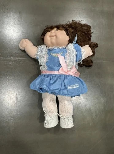 Cabbage Patch Kids 1990s Vintage Brown Eyed Brunette Doll With Dress And Lace