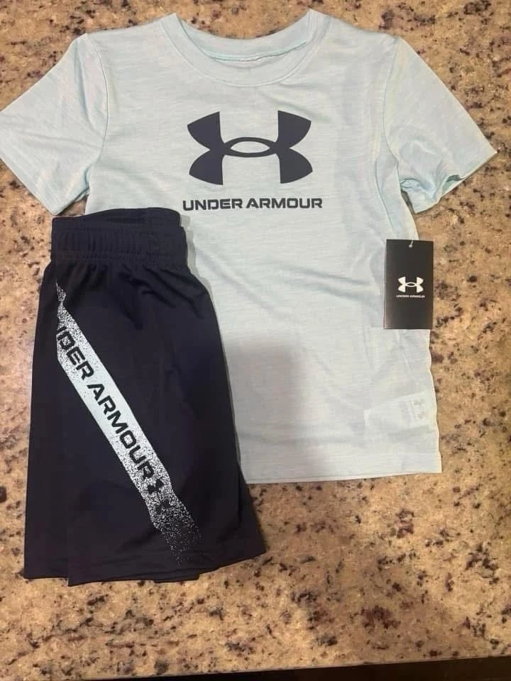 Under Armour Boy’s 2-Piece Baseball Set Graphic T-Shirt Shorts Multi NEW