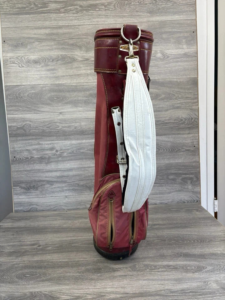 Bolsa de golfe de couro vintage Titleist divisória de 3 vias bolsa de transporte leve! Vermelho e branco - Imagem 4 de 4