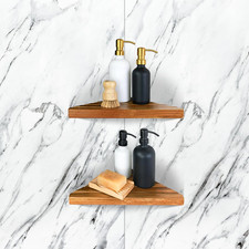 Acacia 2,3 Tiers Corner Shower Shelf, Triangular Corner Shelf Wooden Bathroom Sh