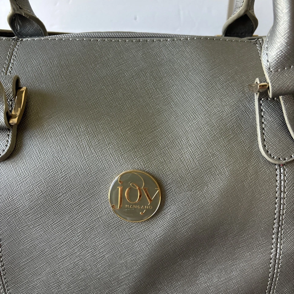 Joy Mangano Genuine Leather Clothes It All Bag Tote Duffle Silver Pockets RFID - Image 2 of 4