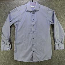 Eton Shirt Mens 15.5 39 Blue White Stripe Contemporary Dress Long Sleeve