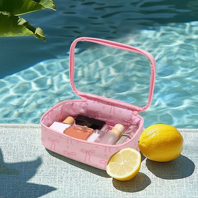 Stylish Transparent PU Bow Makeup Bag: Portable Travel Organizer for Women