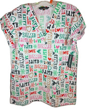 White Cassandra O Christmas Inspirational Scrub Top New Choice S or M
