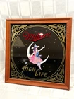 VTG 1980  Miller High Life Girl Witch on the Moon Beer Mirror Bar Sign 14” SQ