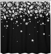 Black Glitter Diamonds Elegant Shower Curtain Set with 12 Hooks Waterproof 3D