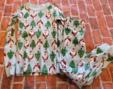 Hanna Andersson Christmas Santa Trees Pjs Pajama Set Sz 6/7 6 7 Blue