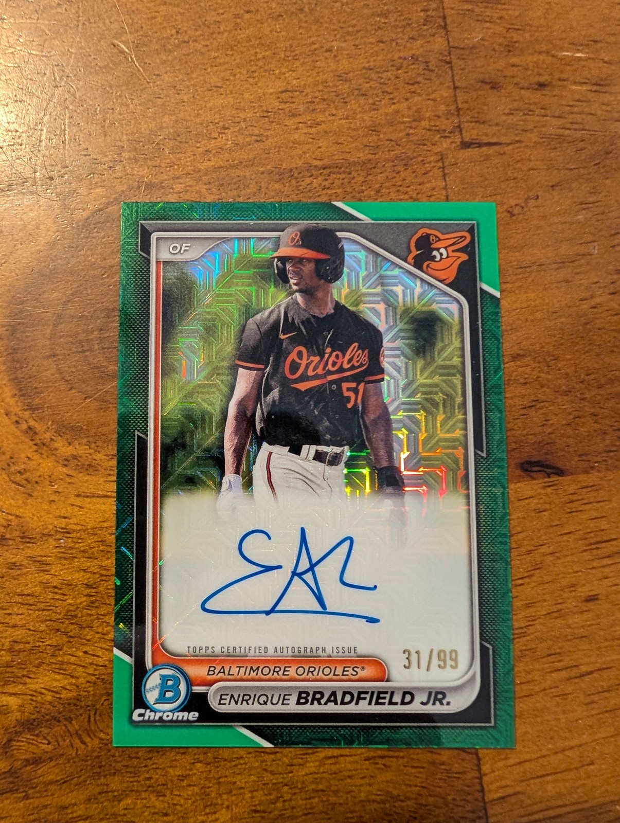 2024 Bowman #BMA-EB Enrique Bradfield Jr. Chrome Autographs Mojo Green #/99