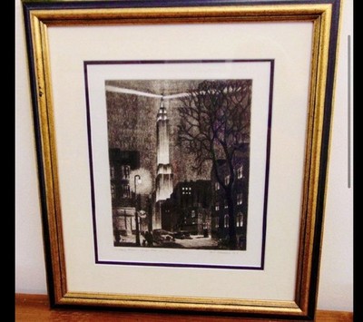 Chicago Night Etching  Lindberg Beacon  Nathaniel P. Steinberg Signed Ed 100