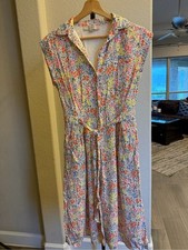 LOFT Floral Button-Front Midi Dress in Yellow, Pink, Orange 0P