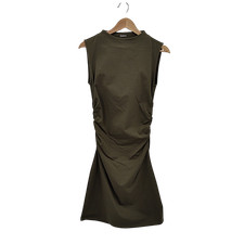 Quince Stretch Cotton Jersey Mock Neck Mini Dress Kalamata Olive Basic Sleeved S