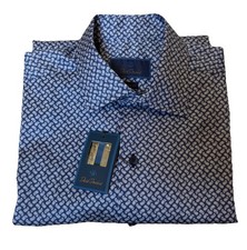 NWT David Donahue Fusion Dress Shirt Button Up Long Sleeve Navy White Men 15.5M