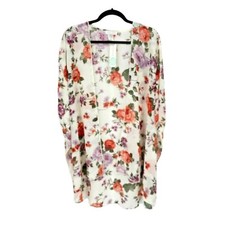 Emory Park Caley Kimono Womens plus 2XL White Sheer Floral S/S NEW
