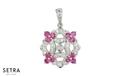 Zertifizierter natürlicher Diamant & rosa Rubin Anhänger 14K Gold
