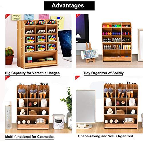 Wooden Pen Organizer, Multi-Functional DIY Pen Holder Box, B12-Cherry Color - Picture 5 of 6