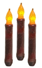 Set 3 Primitive Burgundy 6.5" TIMER Taper Candles Battery Operated