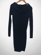 Yemak NEW Cowl Neck Knit Sweater Dress Black Super Soft Cozy Long Sleeves Sz M