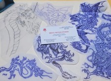 Vintage Tattoo Hectograph Stencil of Dragons Used By RED'S TATTOO STUDIO