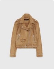 Zara Brown Studded Fringe Tassels Suede Jacket Size Xs