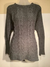 Banana Republic Fringe Cable Knit Sweater Wool Alpaca Blend Size Small Charcoal