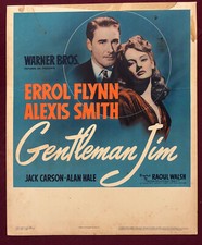 GENTLEMAN JIM POSTER 1942 ERROL FLYNN ALEXIS SMITH WINDOW CARD