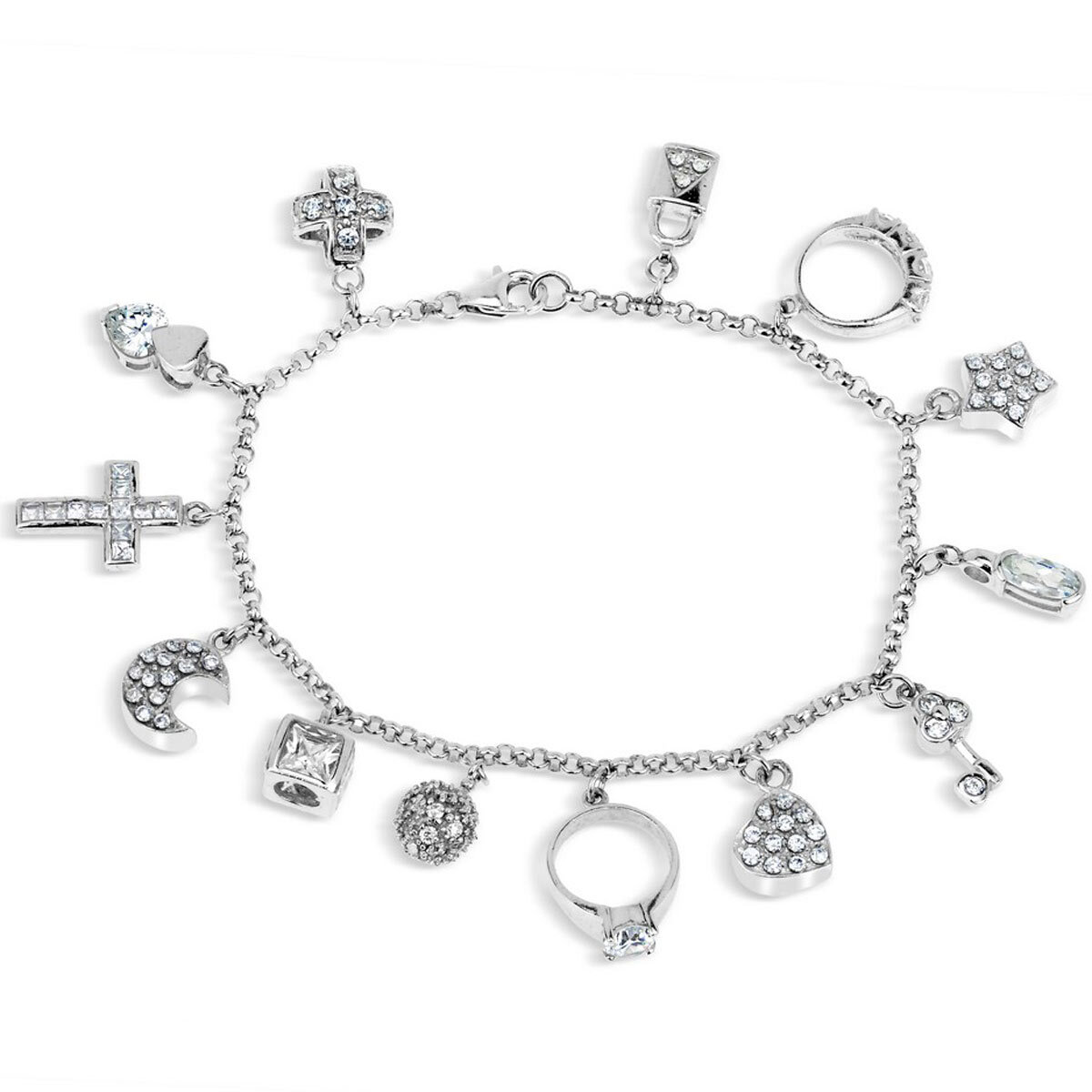 Классический женский браслет из стерлингового серебра с несколькими фианитами и подвесками Rolo Chain 32490₽