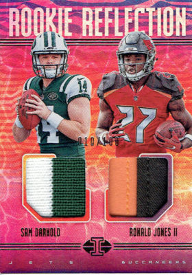 SAM DARNOLD/RONALD JONES II RC 2018 ILLUSIONS ROOKIE REFLECTIONS 4CLR PATCH/100 