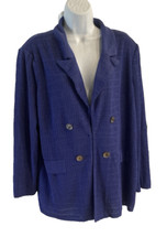 MISOOK Womens Blue Knit Ribbed Sz XL Blazer Cardigan Jacket Shoulder Pads Preppy