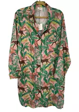 NEW World Market Women's L/XL Exotic jungle print Pajama shirtdress button down