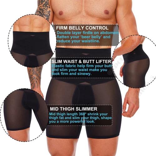 US Herren High Waist Kompression Boxershorts Bauch Slim Mieder Hose Body Shaper - Bild 5 von 30