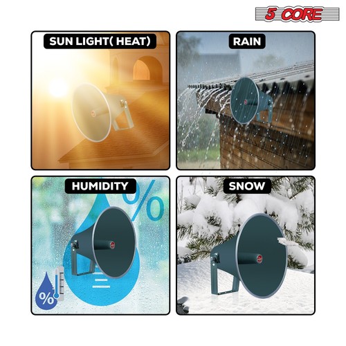 5 Core PA Speaker Paging Horn Throat 16 inch Outdoor Siren All Weather Use - Zdjęcie 15 z 20