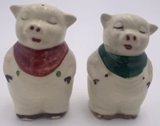 2 Shawnee Smiley Pigs Salt & Pepper Shakers Red & Blue Bandanas Cold Paint